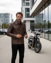 Orvieto - Men’s Brown Crocodile-Embossed Leather Jacket